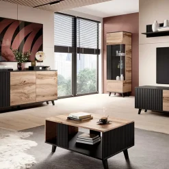 Garnero Arredamenti Tavolino da salotto design industrial 92x40cm rovere nero Nandina New