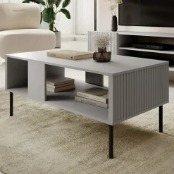 Garnero Arredamenti Tavolino da salotto moderno 110x48cm grigio chiaro nero Cadice Discount