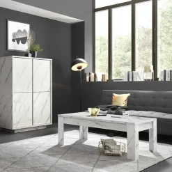Garnero Arredamenti Tavolino da salotto moderno design 122x65cm marmo bianco Viking Discount