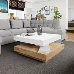 Garnero Arredamenti Tavolino da salotto quadrato 70x70cm rotante rovere bianco Rotol Bianco Opaco - Rovere New