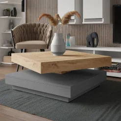 Garnero Arredamenti Tavolino da salotto quadrato 70x70cm rotante rovere grafite Rotol Rovere - Grafite New