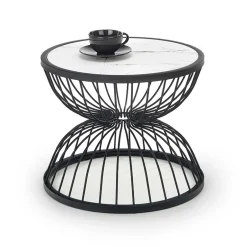 Garnero Arredamenti Tavolino da salotto rotondo 50x40cm in vetro marmo bianco nero Chiquita Clearance