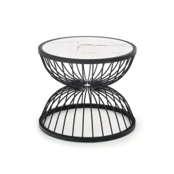 Garnero Arredamenti Tavolino da salotto rotondo 50x40cm in vetro marmo bianco nero Chiquita Clearance