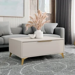 Garnero Arredamenti Tavolino da salotto 104x45cm 2 cassetti a frontale unico beige Miriam