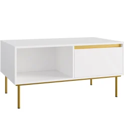 Garnero Arredamenti Tavolino da salotto 100x50cm 1 anta bianco oro Praga Bianco Opaco - Oro Online