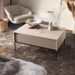 Garnero Arredamenti Tavolino da salotto 100x50cm cannettato nero Camelia Beige New