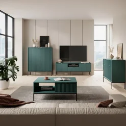 Garnero Arredamenti Tavolino da salotto 104x46cm moderno con cassetto cannettato verde Alisa Discount