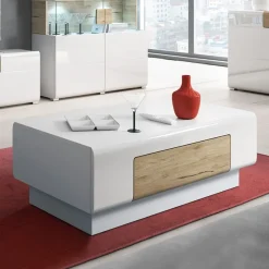 Garnero Arredamenti Tavolino salotto con cassetti 110x60cm bianco lucido rovere Tahiti Online