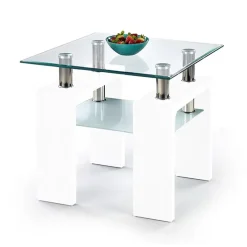 Garnero Arredamenti Tavolino 60x60cm con ripiano in vetro acciaio Herman Bianco Clearance