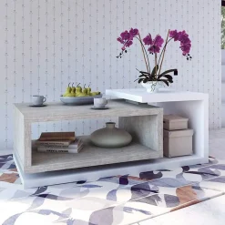 Garnero Arredamenti Tavolino 120x60cm da salotto design bianco cemento Megan Gihome® Bianco Opaco - Cemento Outlet