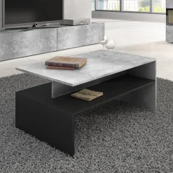 Garnero Arredamenti Tavolino 100x45cm da salotto design cemento e nero Emotion Gihome® Nero Opaco - Cemento