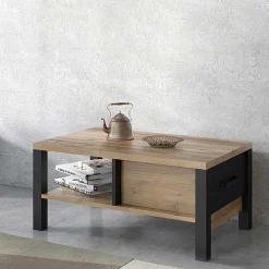 Garnero Arredamenti Tavolino 90x56cm da salotto moderno quercia nero opaco Nebraska Outlet