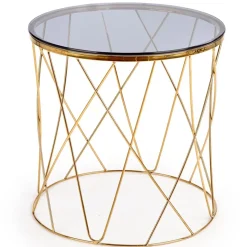 Garnero Arredamenti Tavolino 55x55cm da salotto rotondo design vetro acciaio oro Lenus