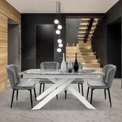 Garnero Arredamenti Tavolo 160/240 allungabile bianco effetto marmo metallo bianco Uragano