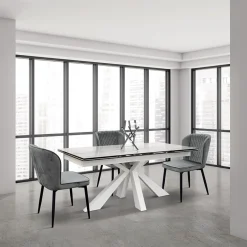 Garnero Arredamenti Tavolo 160/240 allungabile effetto marmo bianco metallo bianco Ray Best