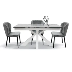 Garnero Arredamenti Tavolo 160/240 allungabile effetto marmo bianco metallo bianco Ray Best