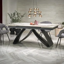 Garnero Arredamenti Tavolo allungabile 180/260cm moderno effetto marmo bianco nero Novellino Clearance