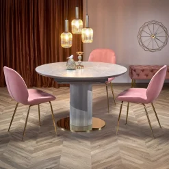 Garnero Arredamenti Tavolo allungabile 120/160cm rotondo marmo grigio oro Ticino Outlet