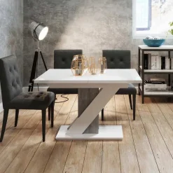 Garnero Arredamenti Tavolo 120/160cm allungabile da pranzo bianco effetto pietra Amilia Bianco Lucido - Grigio Best