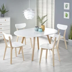 Garnero Arredamenti Tavolo 102/142cm allungabile rotondo bianco opaco rovere Medina Bianco Opaco - Rovere