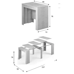 Garnero Arredamenti Tavolo 51/237cm consolle allungabile grigio cemento Fox Gihome® Clearance