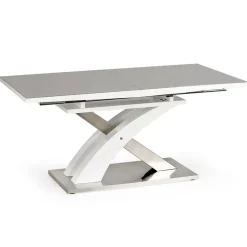 Garnero Arredamenti Tavolo 160/220cm in vetro allungabile grigio bianco Iride Gihome® Bianco Opaco - Grigio Clearance