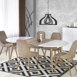 Garnero Arredamenti Tavolo 120/200cm rotondo ovale bianco rovere sanremo Papiro Gihome® Bianco - Rovere Discount