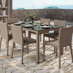 Garnero Arredamenti Tavolo da esterno 150x90cm polipropilene effetto rattan tortora Teide Hot