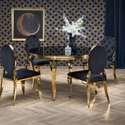 Garnero Arredamenti Tavolo da pranzo rotondo 120cm vetro nero cromato oro Selim Nero - Oro Best