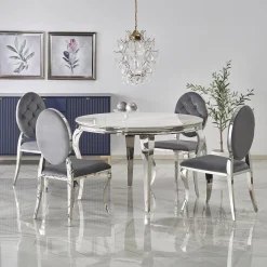 Garnero Arredamenti Tavolo da pranzo rotondo 120cm effetto marmo bianco cromato argento Selim Marmo bianco - Argento Hot