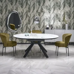 Garnero Arredamenti Tavolo rotondo allungabile 130/180cm vetro effetto marmo bianco nero Galact Discount