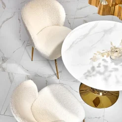 Garnero Arredamenti Tavolo rotondo da sala 90x75cm marmo bianco effetto oro Rosselli Discount