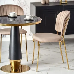 Garnero Arredamenti Tavolo rotondo moderno 59x74cm marmo nero oro Lugana New