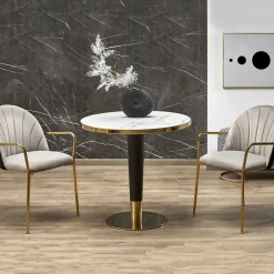 Garnero Arredamenti Tavolo rotondo moderno 79x74cm marmo bianco nero oro Barbera Discount