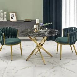 Garnero Arredamenti Tavolo rotondo moderno 100x73cm marmo nero oro Onorato Marmo Nero - Oro Hot