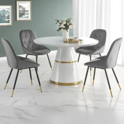 Garnero Arredamenti Tavolo rotondo 120x120cm da pranzo bianco laccato acciaio oro Ruby Best