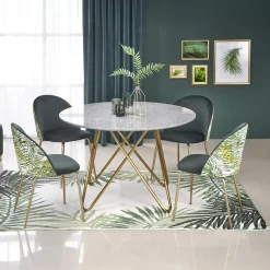 Garnero Arredamenti Tavolo rotondo 120x120cm moderno effetto marmo grigio acciaio oro Arak Sale