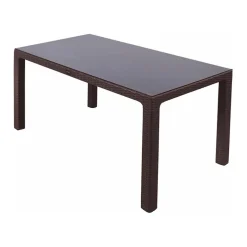Garnero Arredamenti Tavolo 150x90cm da giardino esterno bar dehors polipropilene effetto rattan e vetro Ezio Marrone Clearance