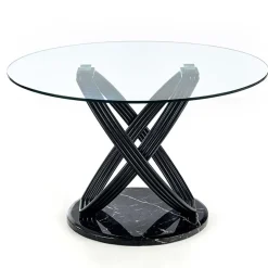 Garnero Arredamenti Tavolo 122x122cm da pranzo in vetro rotondo acciaio nero Arbil