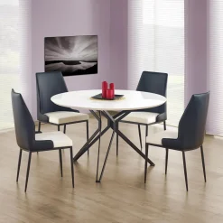 Garnero Arredamenti Tavolo 120x120cm da pranzo rotondo bianco nero Margherita Gihome® Bianco Lucido - Nero New