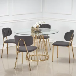 Garnero Arredamenti Tavolo 120x120cm rotondo in vetro acciaio cromato oro Kerman