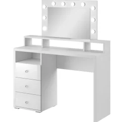 Garnero Arredamenti Toeletta da trucco con cassetti 120x40cm con specchio e led bianco Eloisa Discount