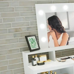 Garnero Arredamenti Toeletta da trucco con cassetti 120x40cm con specchio e led bianco Eloisa Discount