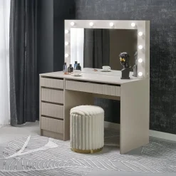 Garnero Arredamenti Toeletta da trucco con specchio 120x55cm con LED cashmere Cherie Beige