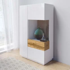 Garnero Arredamenti Vetrina bassa 80x139h cm 2 ante destra bianco lucido rovere Bahama Outlet