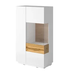 Garnero Arredamenti Vetrina bassa 80x139h cm 2 ante destra bianco lucido rovere Bahama Outlet