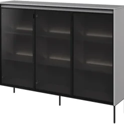 Garnero Arredamenti Vetrina bassa 150x118h cm 3 ante led nero Camelia Grigio Outlet