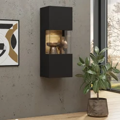 Garnero Arredamenti Vetrina sospesa 36x95h cm da parete nero rovere Fusion Nero Opaco Outlet