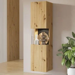 Garnero Arredamenti Vetrina sospesa 36x140h cm da parete nero Fusion Rovere