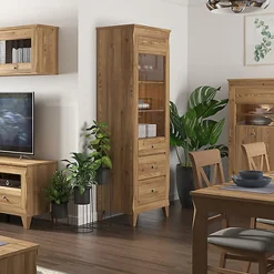 Garnero Arredamenti Vetrinetta 72x202h cm 1 anta 3 cassetti rovere scuro Lucca New